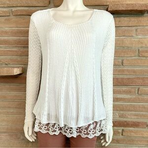 Seduzione White Layered Lacy Top Made In Italy One Size